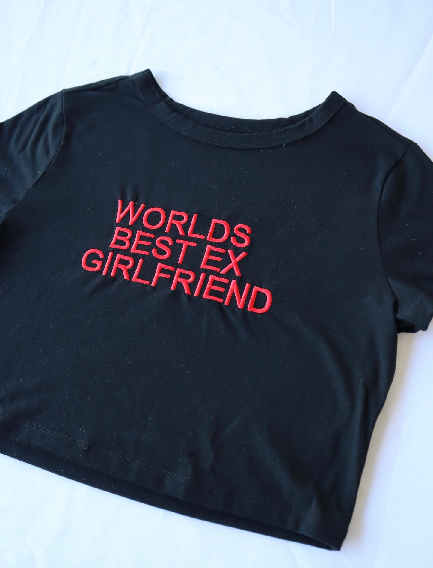 Embroidered 'Worlds Best Ex Girlfriend' Cropped T-Shirt, Petite fit, Short Sleeve, Female, Adult