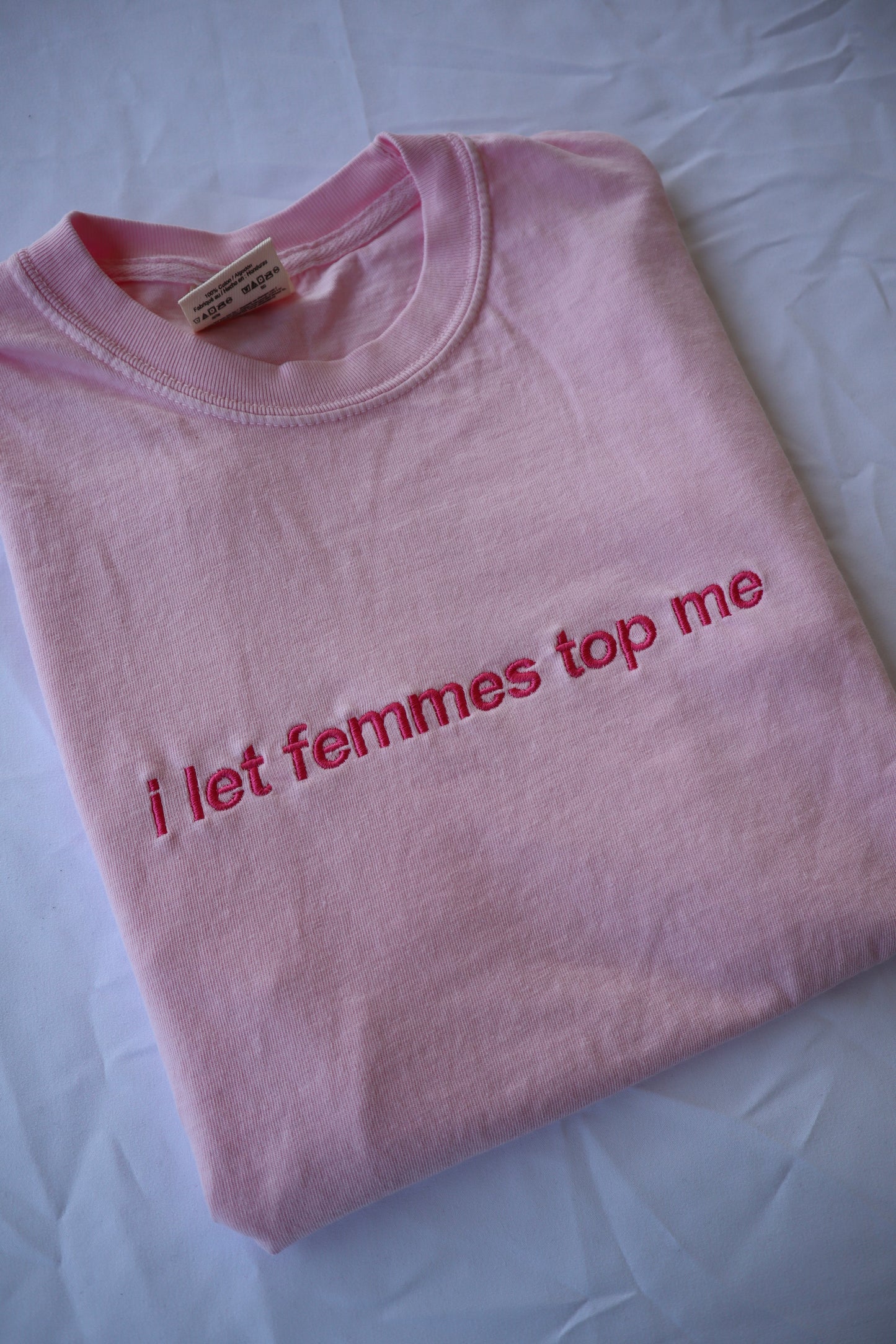 Embroidered 'I Let Femmes Top Me' Hoodie or Crew Neck Long Sleeve, Adult, Classic fit,