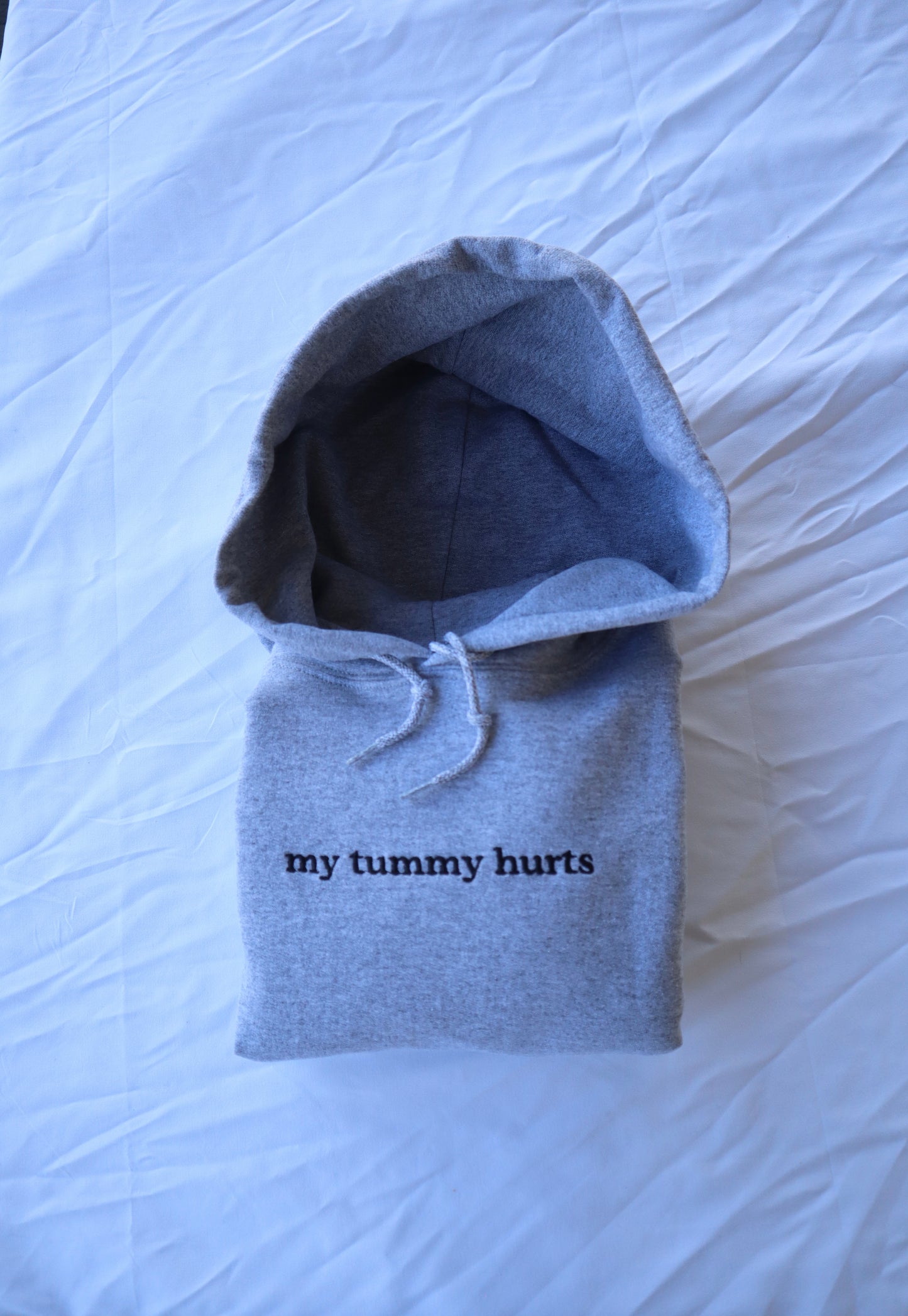 Embroidered 'My Tummy Hurts' Hoodie or Crew Neck, Long Sleeve, Classic fit, Unisex, Adult