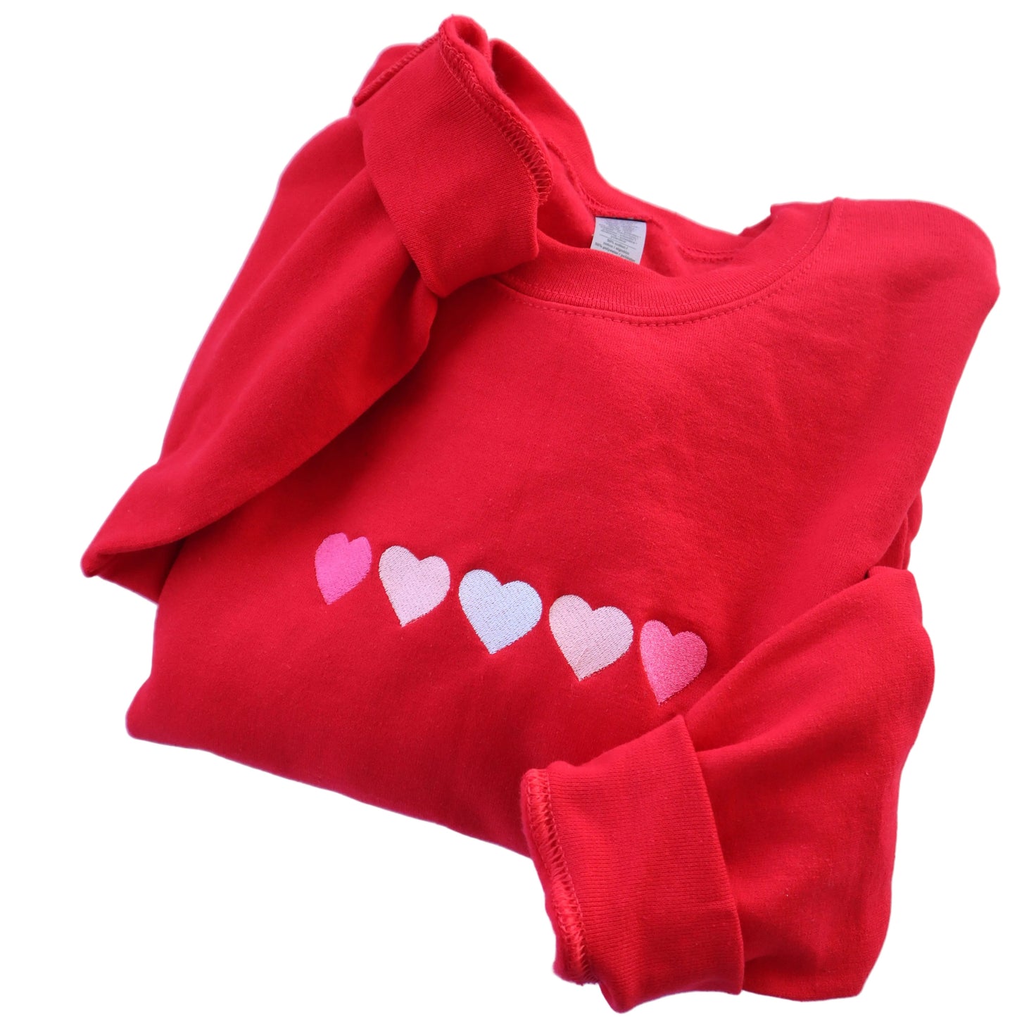 Embroidered Valentine's Day "Pink Hearts", Hoodie or Crew Neck, Long Sleeve, Classic fit, Unisex, Adult