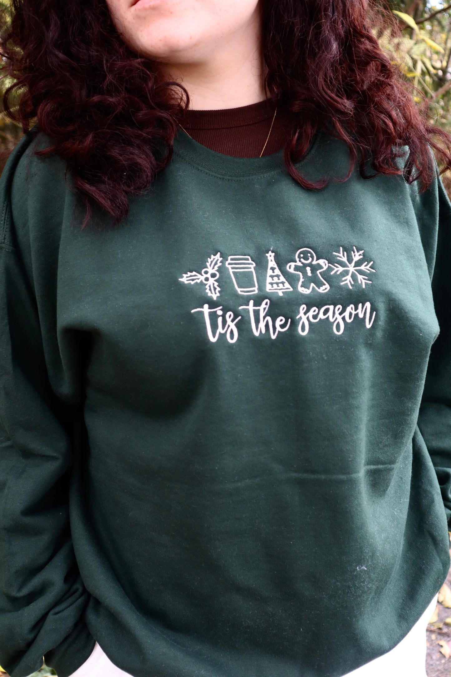 Embroidered Christmas "Tis The Season" Hoodie or Crew Neck, Long Sleeve, Classic fit, Unisex, Adult