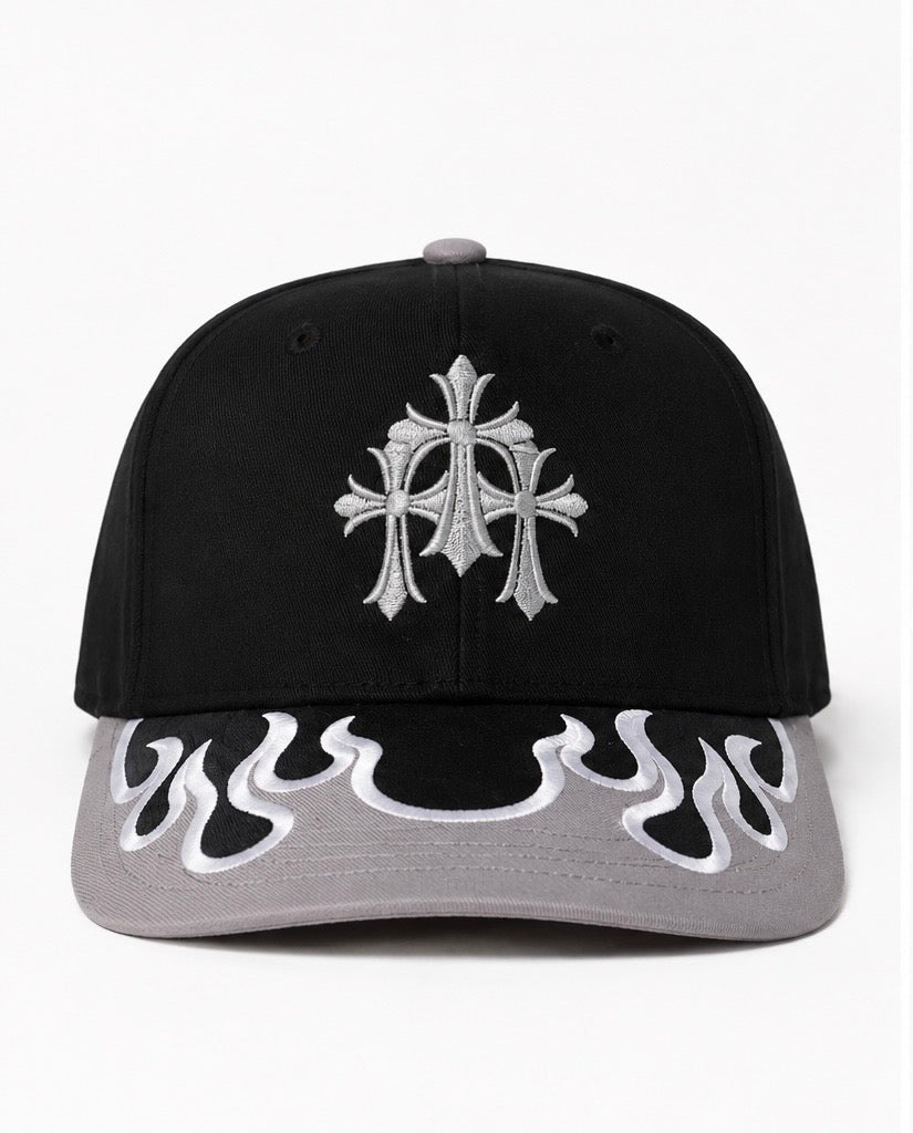Grunge Cross Flame 6 Panel Low Profile Baseball Cap, Unisex, Adult