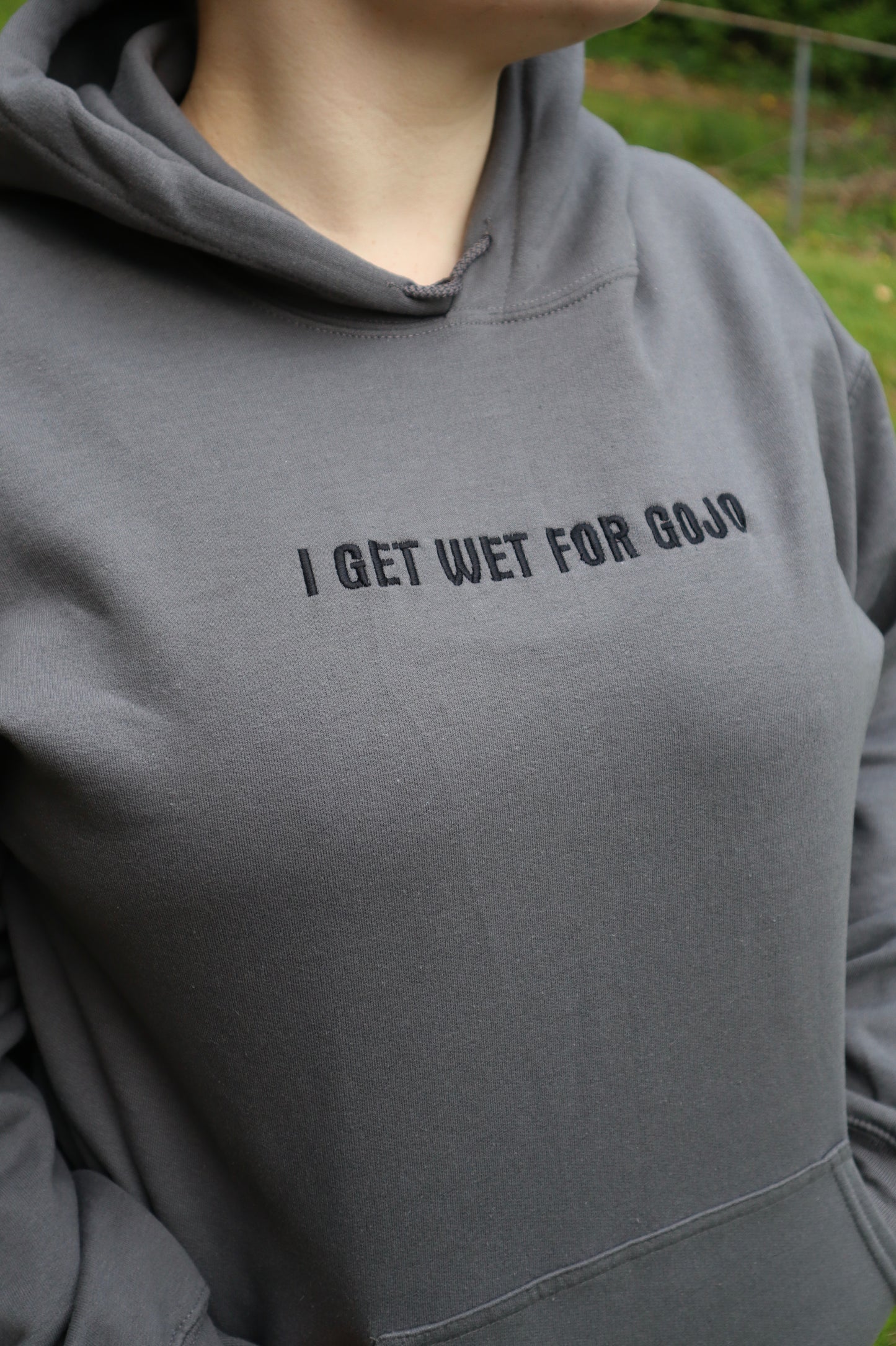 Embroidered 'I Get Wet for Gojo' Hoodie or Crew Neck, Long Sleeve, Classic fit, Unisex, Adult