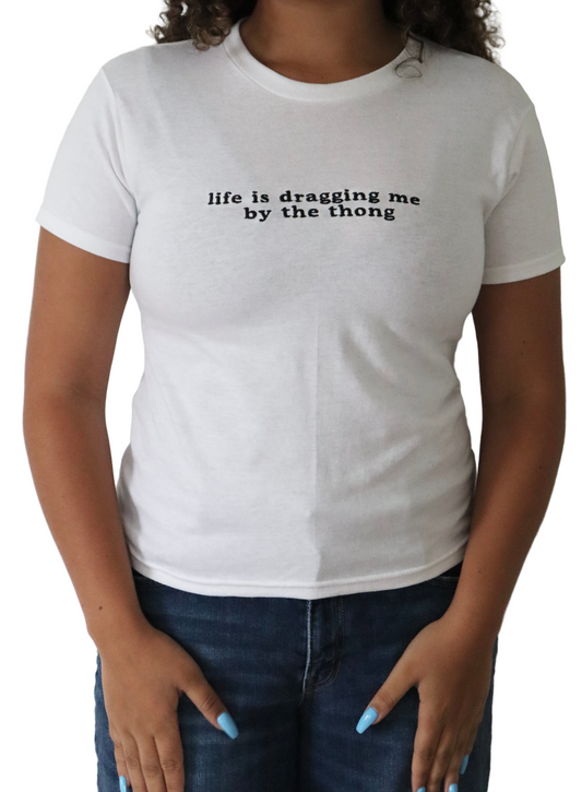 Embroidered Life is Dragging Me By The Baby Tee, Long Crop Tops