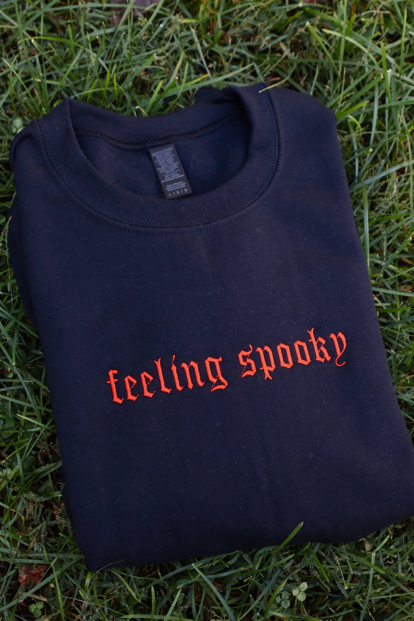 Embroidered 'Spooky or Feeling Spooky' Hoodie or Crew Neck, Long Sleeve, Classic fit, Unisex, Adult