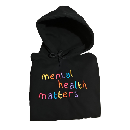 Embroidered 'Mental Health Matters Rainbow or One Color' Hoodie or Crew Neck, Long Sleeve, Classic fit, Unisex, Adult