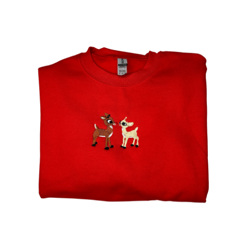 Embroidered 'Christmas Deer' Hoodie or Crew Neck, Long Sleeve, Classic fit, Unisex, Adult