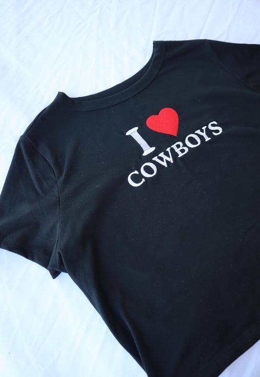 Embroidered ‘I Heart Cowboys’ Cropped, Short Sleeve, Petite fit, Adult, Female, T-Shirt