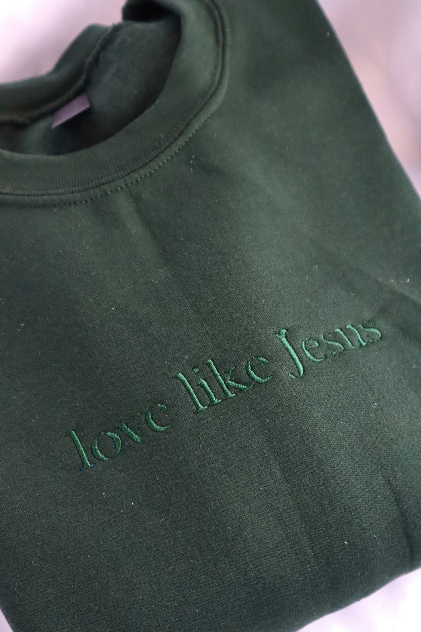 Embroidered 'love like Jesus' Hoodie, Crew Neck Long Sleeve, Classic fit, Unisex, Adult