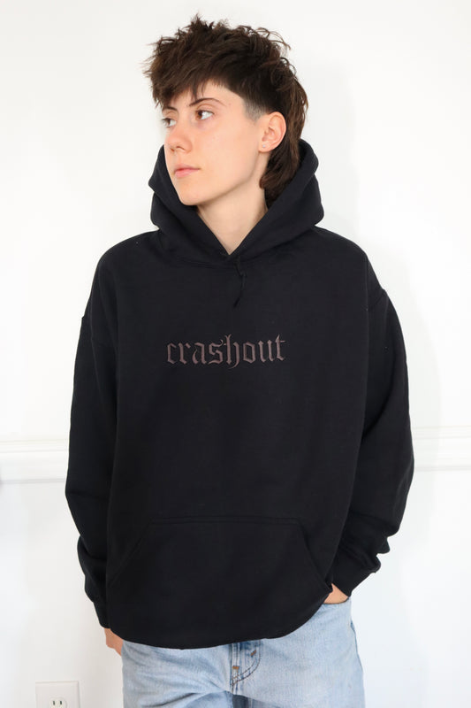 Embroidered Black Only  'crashout' Hoodie or Crew Neck, Long Sleeve, Classic fit, Unisex, Adult
