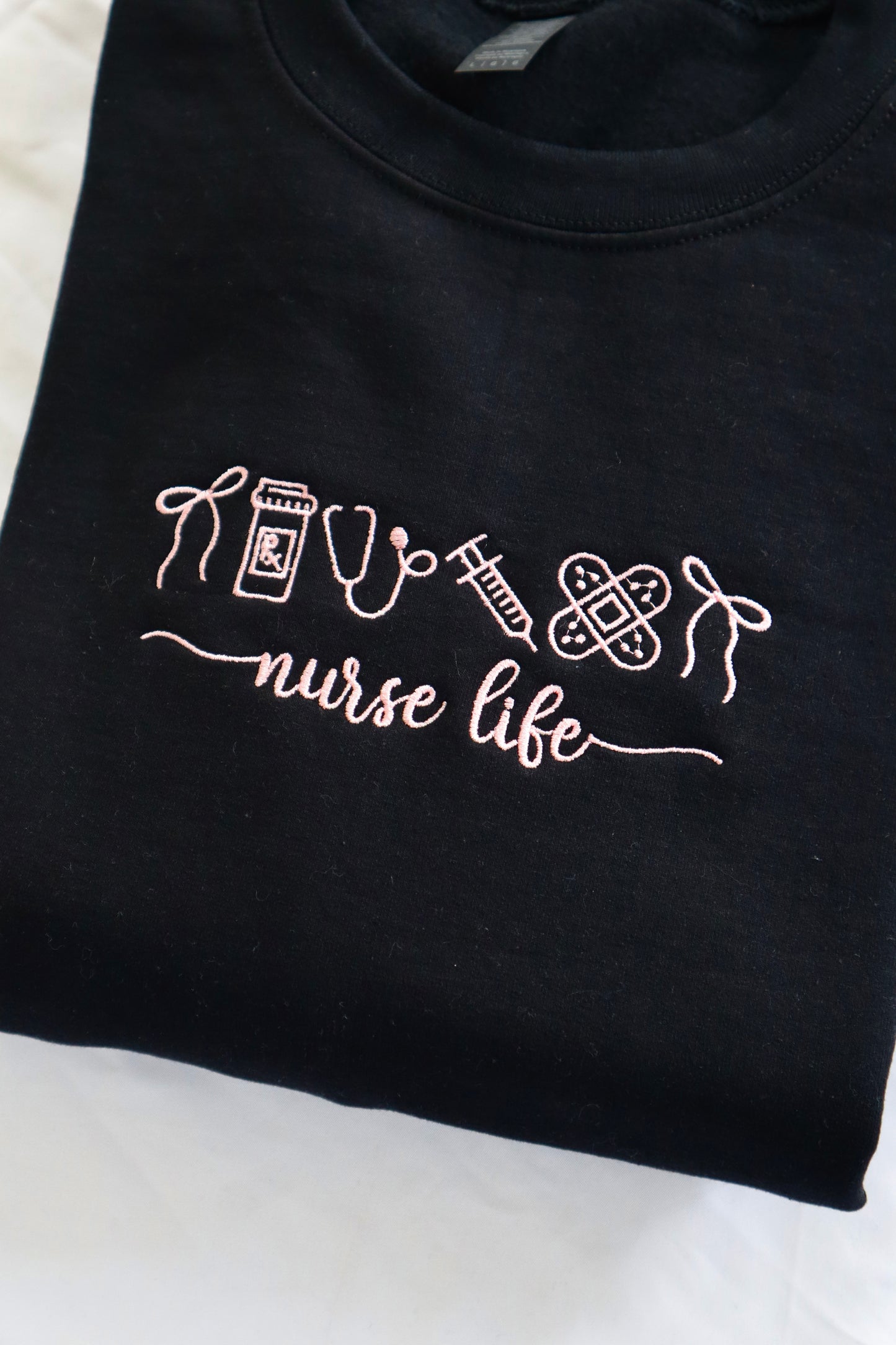 Embroidered 'Nurse Life Bow' Hoodie or Crew Neck, Long Sleeve, Classic fit, Unisex, Adult