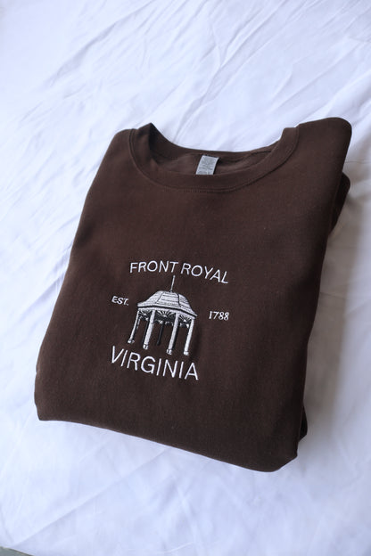 Embroidered "Front Royal Main Street Gazebo" Hoodie or Crew Neck, Long Sleeve, Classic fit, Unisex, Adult