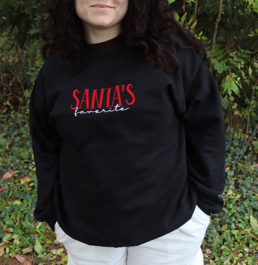 Embroidered "Santa's Favorite" Hoodie or Crew Neck, Long Sleeve, Classic fit, Unisex, Adult