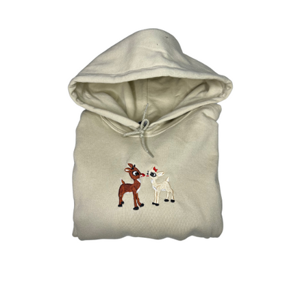 Embroidered 'Christmas Deer' Hoodie or Crew Neck, Long Sleeve, Classic fit, Unisex, Adult