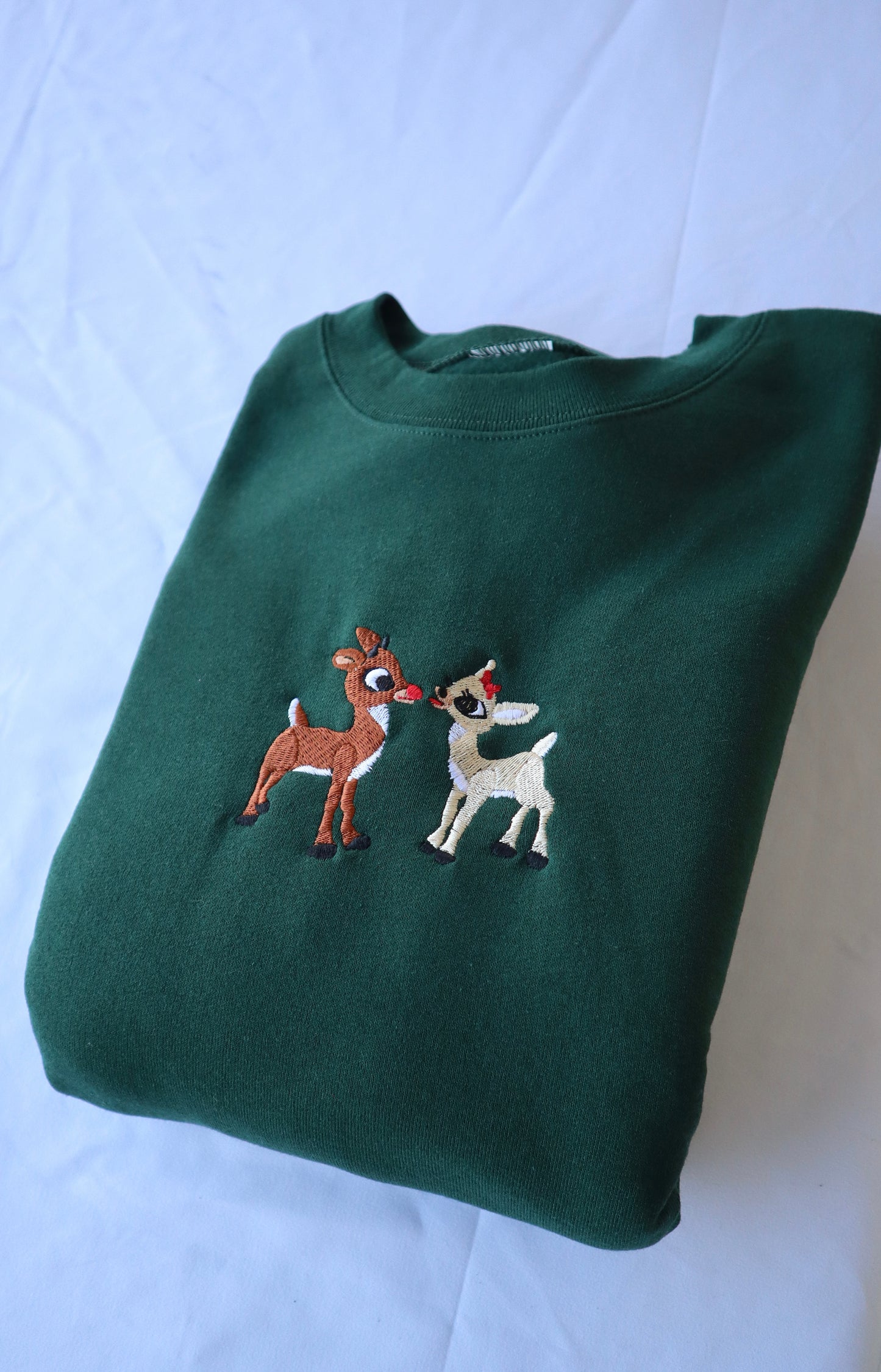 Embroidered "Christmas Deer" Hoodie or Crew Neck, Long Sleeve, Classic fit, Unisex, Adult