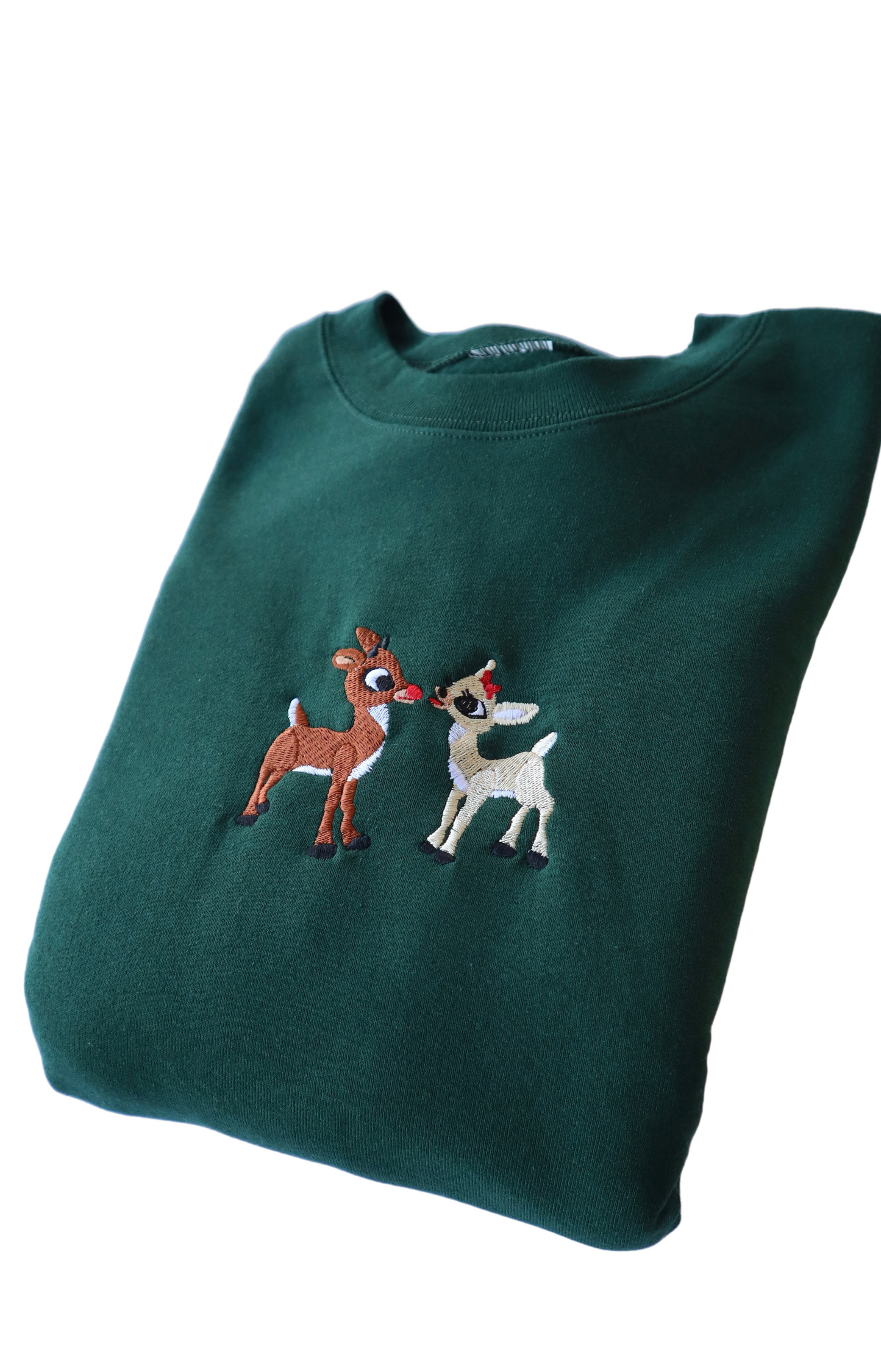 Embroidered "Christmas Deer" Hoodie or Crew Neck, Long Sleeve, Classic fit, Unisex, Adult