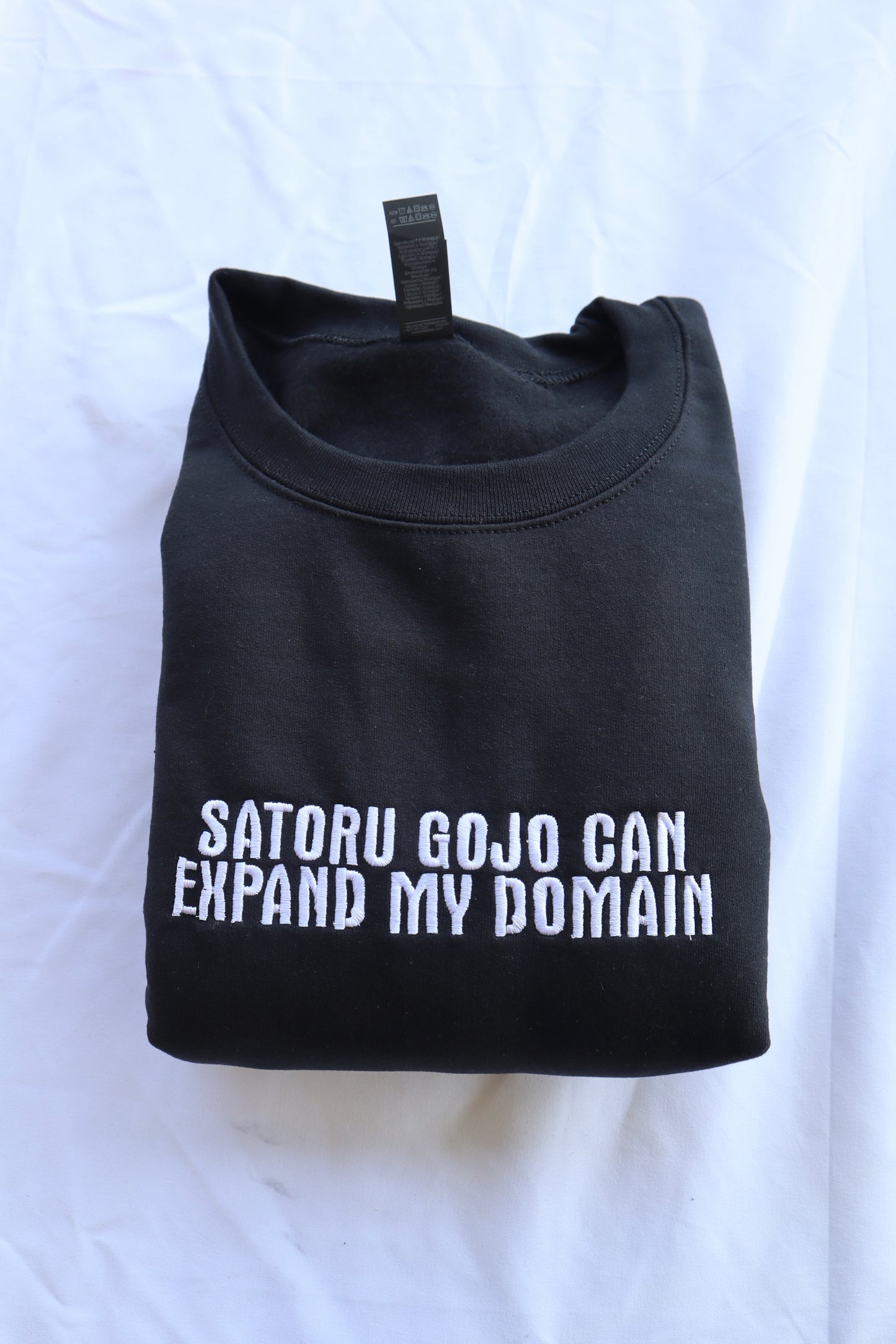 Embroidered 'Satoru Gojo can expand my domain' Hoodie or Crew Neck, Long Sleeve, Classic fit, Unisex, Adult