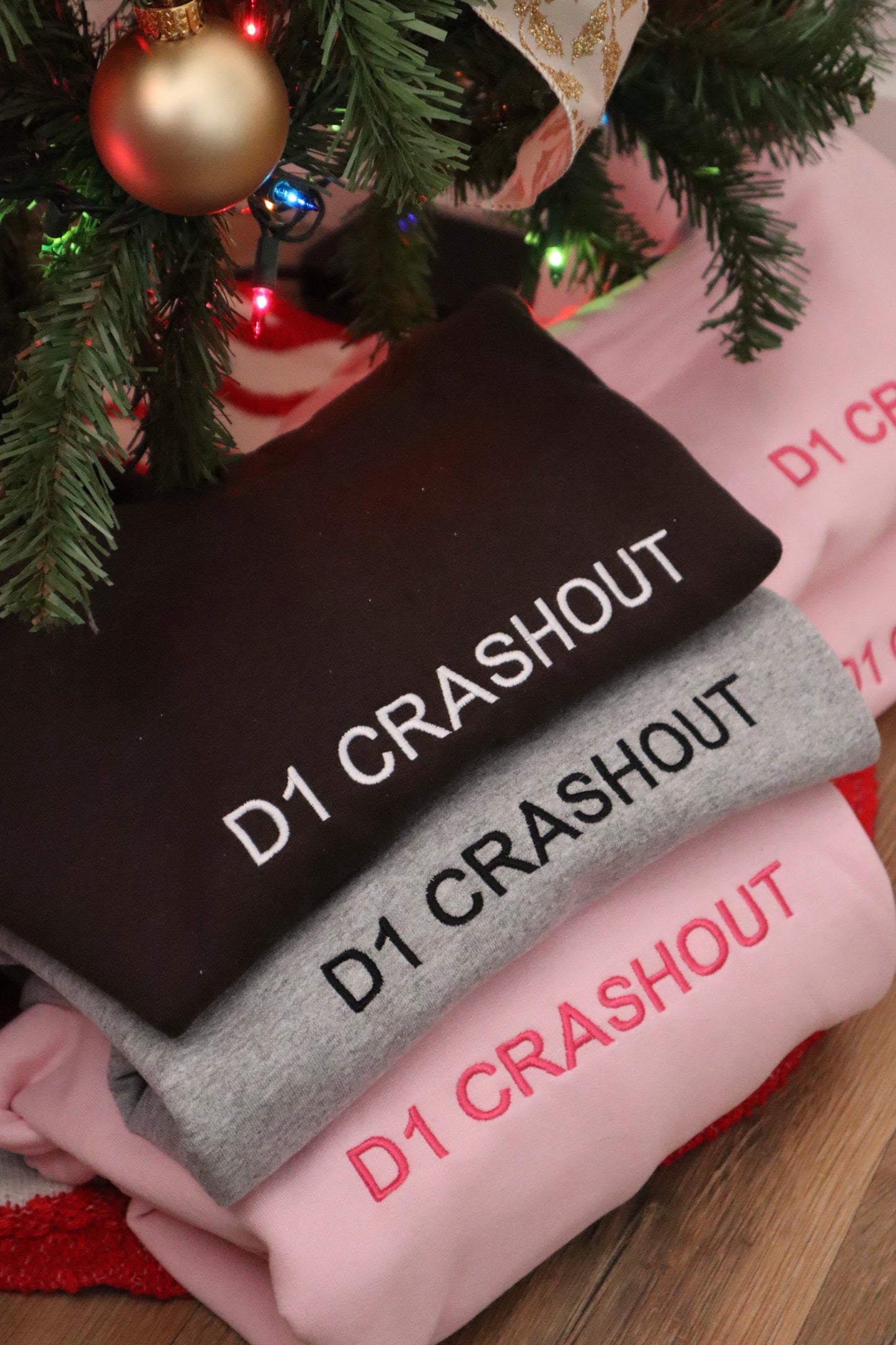 Embroidered 'D1 CRASHOUT' Hoodie or Crew Neck, Long Sleeve, Classic fit, Unisex, Adult