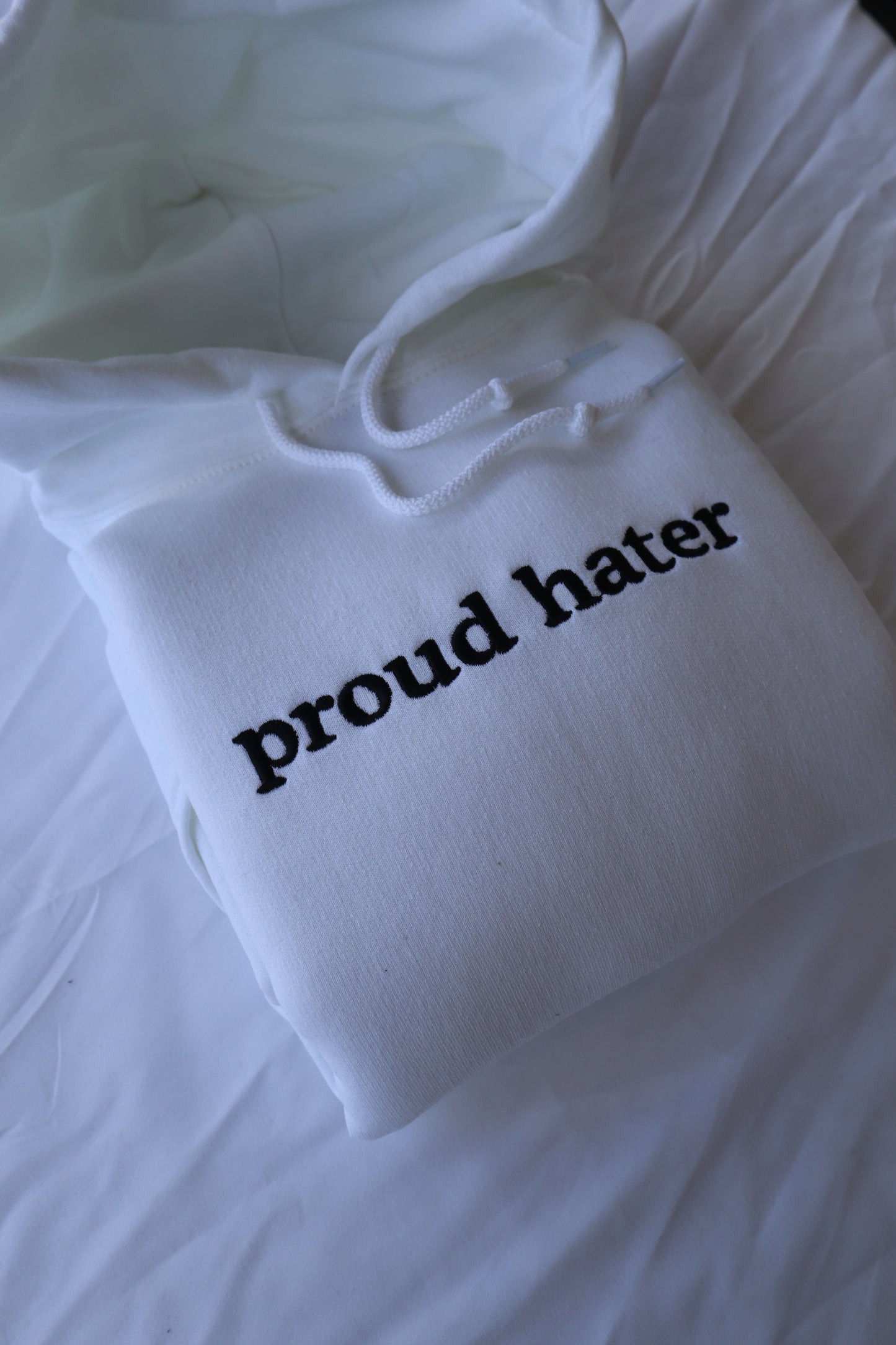 Embroidered 'proud hater' Hoodie, Crew Neck, Long Sleeve, Classic fit, Unisex, Adult