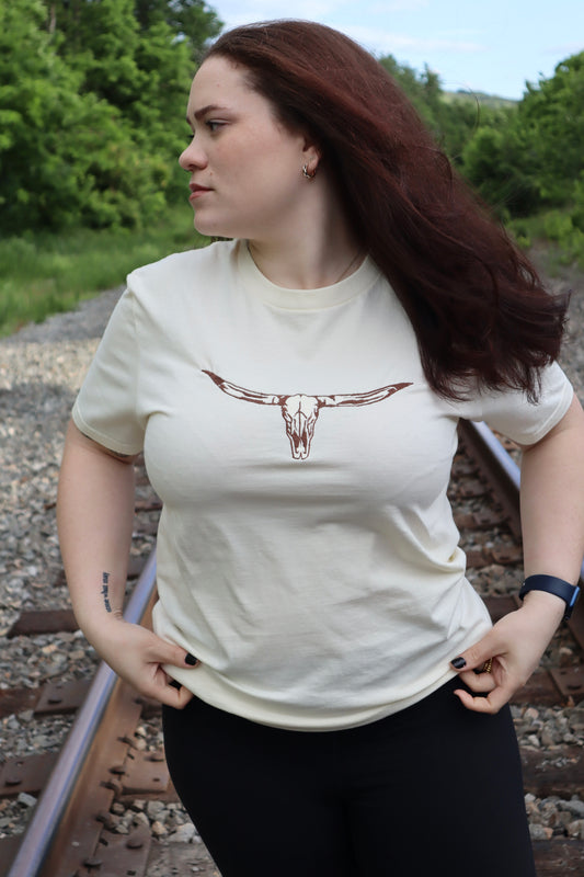 Embroidered 'Texas Longhorn' T-Shirt, Short Sleeve, Modern Classic fit, Unisex, Adult