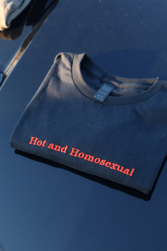 Embroidered hot and homo, Short Sleeve, Petite fit, Unisex, Long Crop Top
