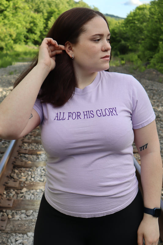 Embroidered 'All For His Glory' T-Shirt, Short Sleeve, Modern Classic fit, Unisex, Adult