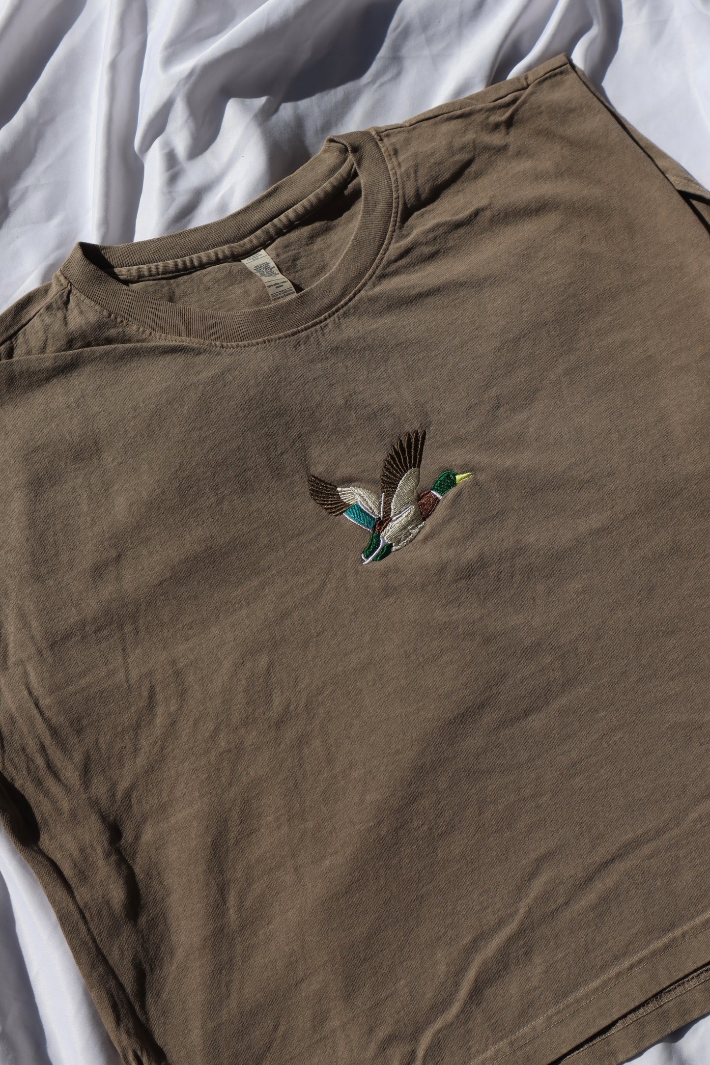 Embroidered Mallard Duck Cropped Muscle Tee, Tank Top, Crop Fit, Unisex, Adult