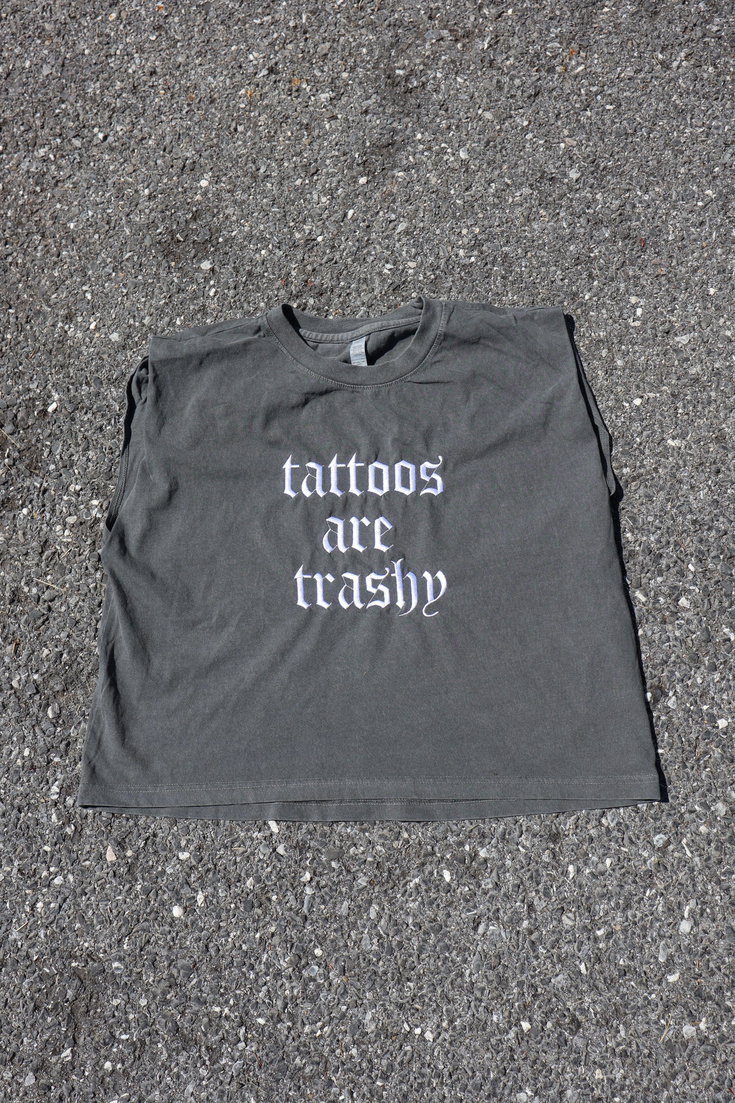 Embroidered Tattoos Are Trashy Cropped Tank Top, Boxy Fit, Unisex, Adult