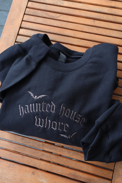 Embroidered Haunted House Whor, Halloween, Hoodie or Crew Neck, Long Sleeve, Classic fit, Unisex, Adult (Copy)