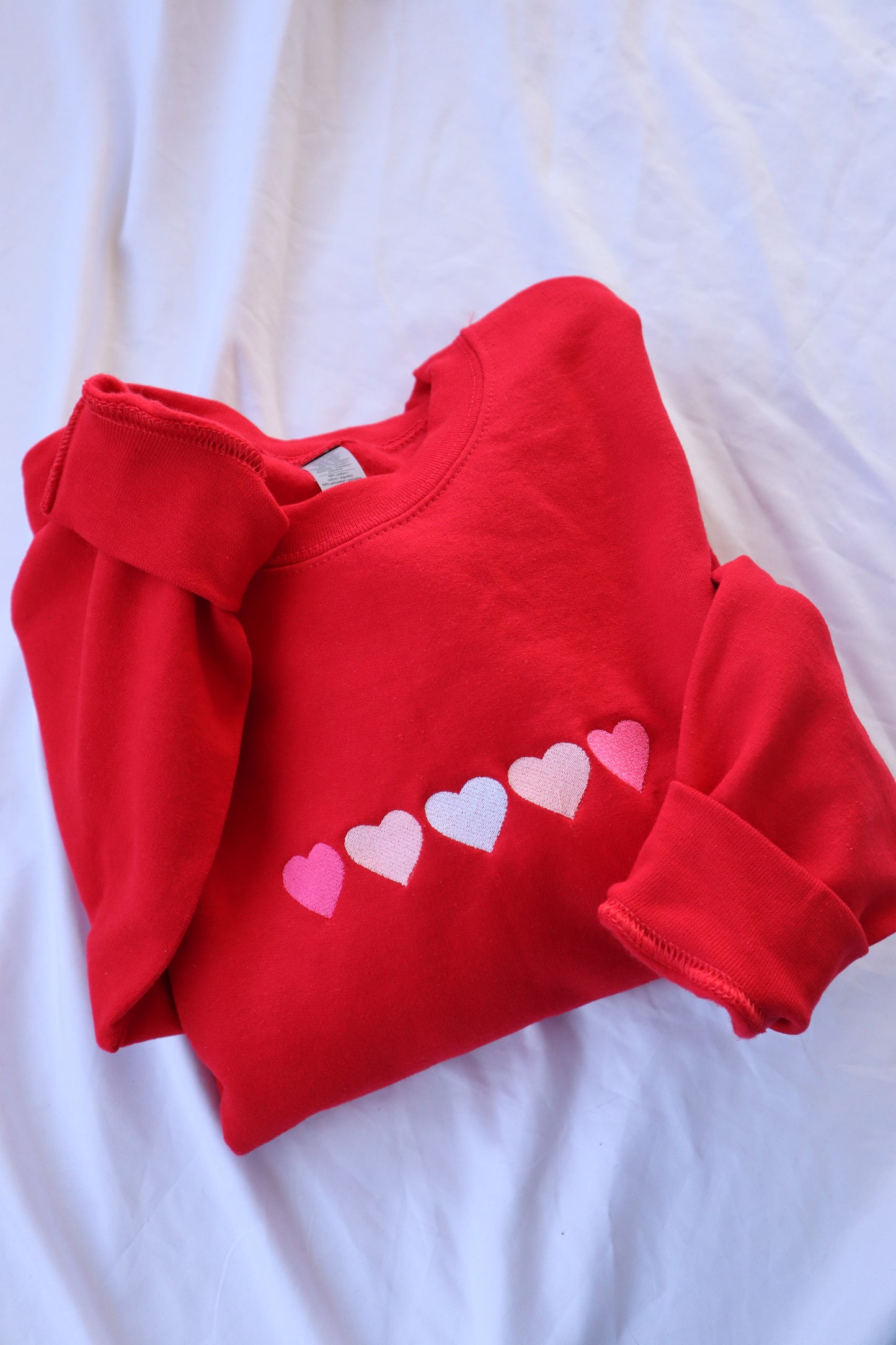 Embroidered Valentine's Day "Pink Hearts", Hoodie or Crew Neck, Long Sleeve, Classic fit, Unisex, Adult