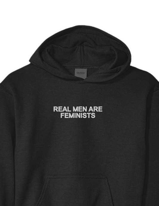 Embroidered Womens History Month 'Real Men Are Feminists' Hoodie or Crew Neck, Long Sleeve, Classic fit, Unisex, Adult