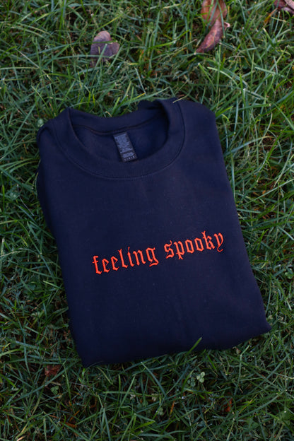 Embroidered 'Spooky or Feeling Spooky' Hoodie or Crew Neck, Long Sleeve, Classic fit, Unisex, Adult