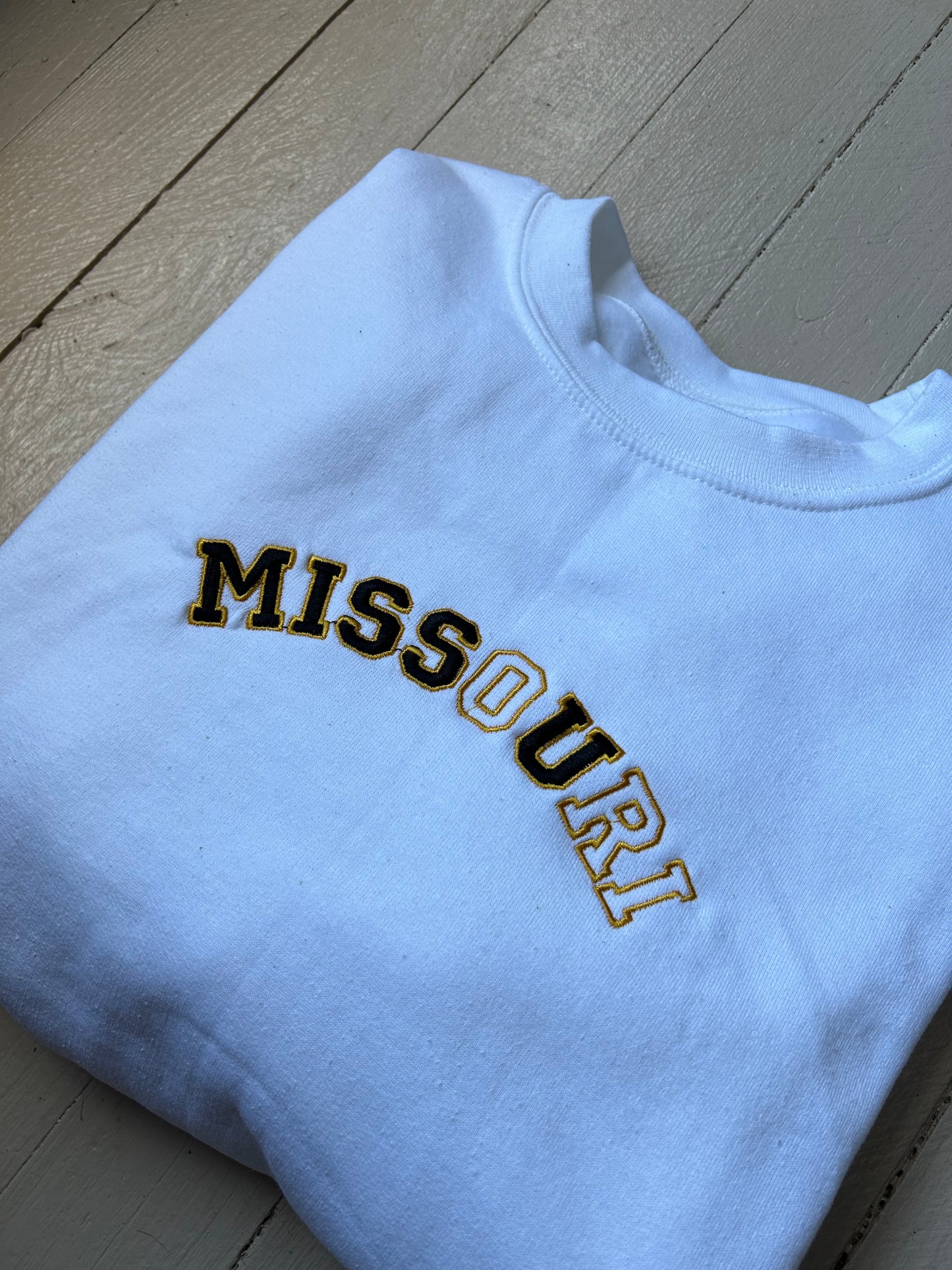 Embroidered 'Missouri Miss U'  Hoodie, Crew Neck Long Sleeve, Classic fit, Unisex, Adult
