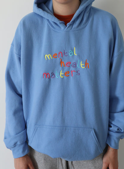 Embroidered 'Mental Health Matters Rainbow Hoodie or Crew Neck, Long Sleeve, Classic fit, Unisex, Adult