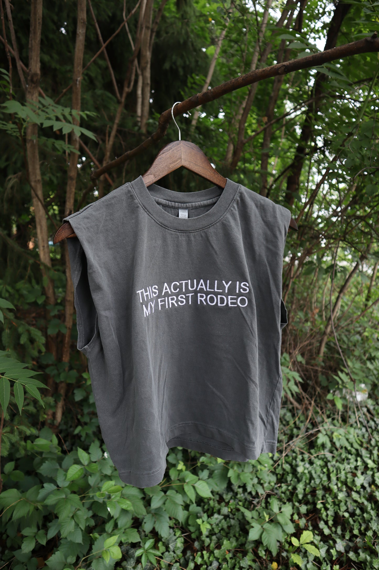 Embroidered This Actually Is My First Rodeo Fish Cropped Muscle Tee, Tank Top, Crop Fit, Unisex, Adult