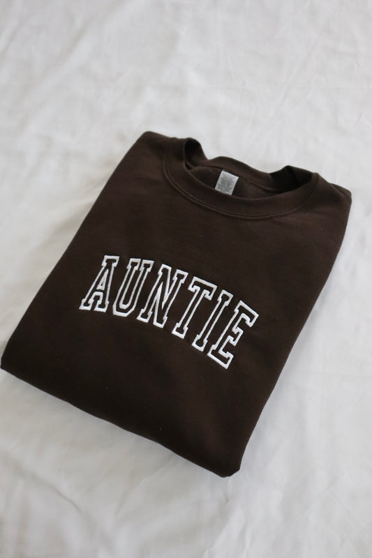 Embroidered 'AUNTIE' Hoodie or Crew Neck, Long Sleeve, Classic fit, Unisex, Adult