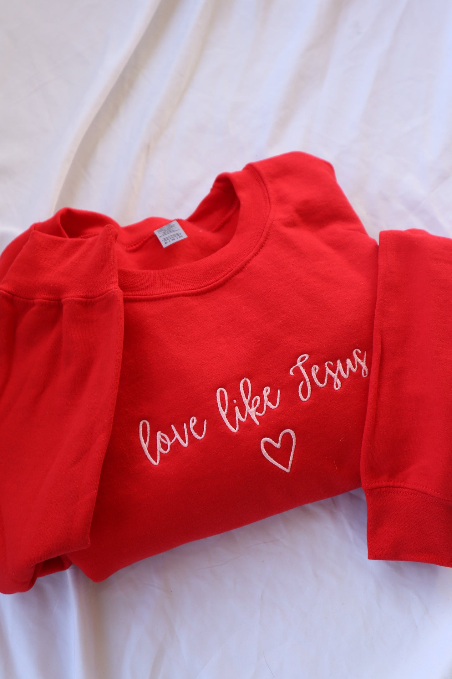 Embroidered Valentine's Day "Love Like Jesus", Hoodie or Crew Neck, Long Sleeve, Classic fit, Unisex, Adult