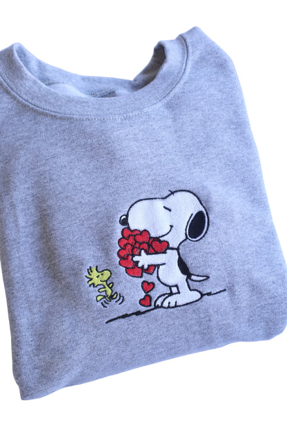 Embroidered Valentine's Day "Dog with Hearts", Hoodie or Crew Neck, Long Sleeve, Classic fit, Unisex, Adult