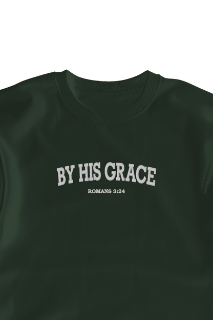 Embroidered 'By His Grace' Hoodie, Crew Neck Long Sleeve, Classic fit, Unisex, Adult