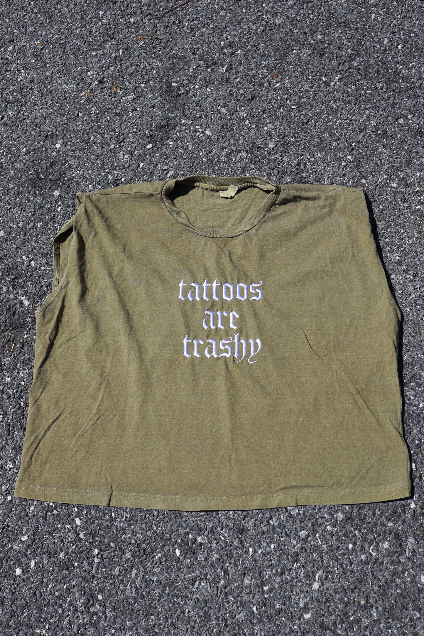 Embroidered Tattoos Are Trashy Cropped Tank Top, Boxy Fit, Unisex, Adult