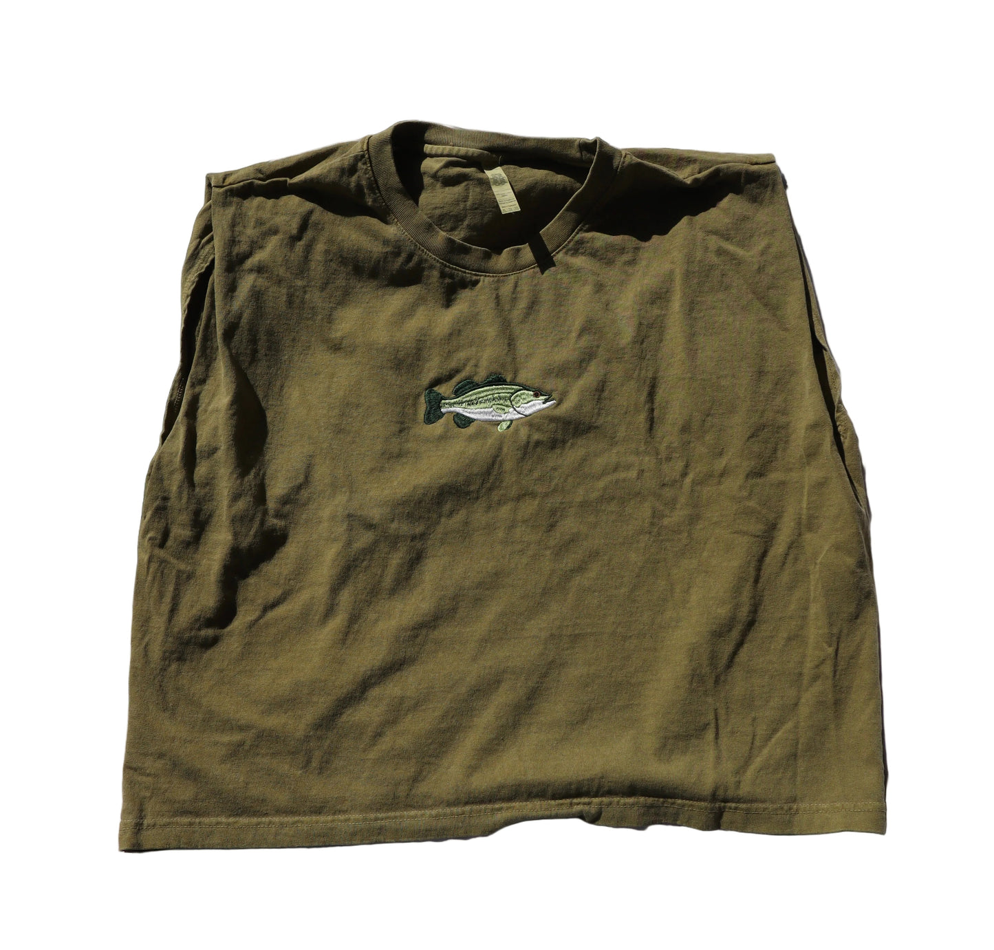 Embroidered Bass Fish Cropped Muscle Tee, Tank Top, Crop Fit, Unisex, Adult