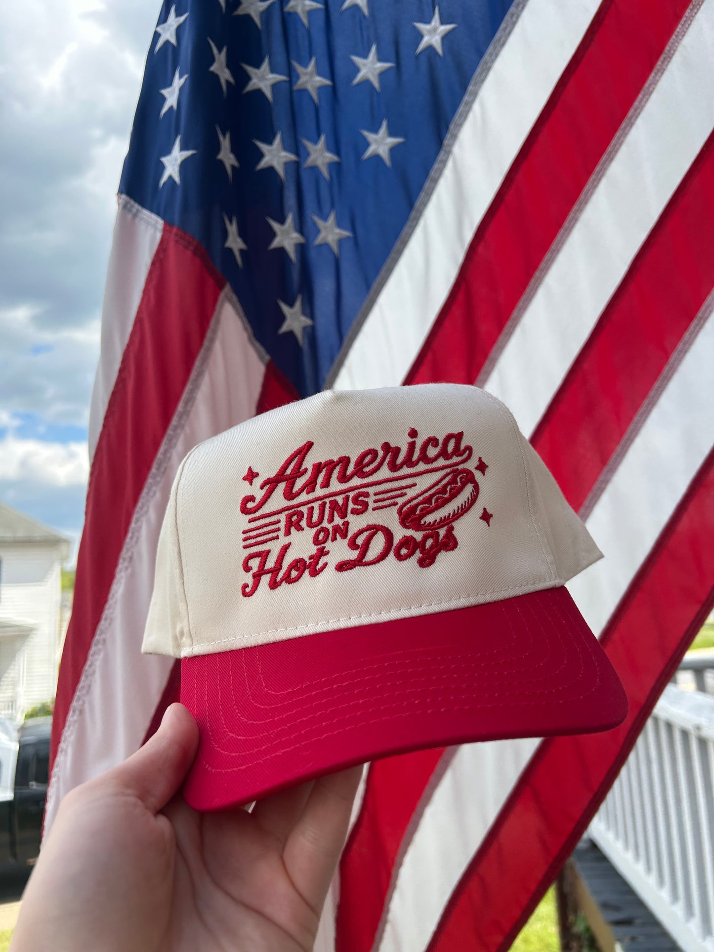 Embroidered America Runs on Hot Dogs Hat, Unisex, Adult