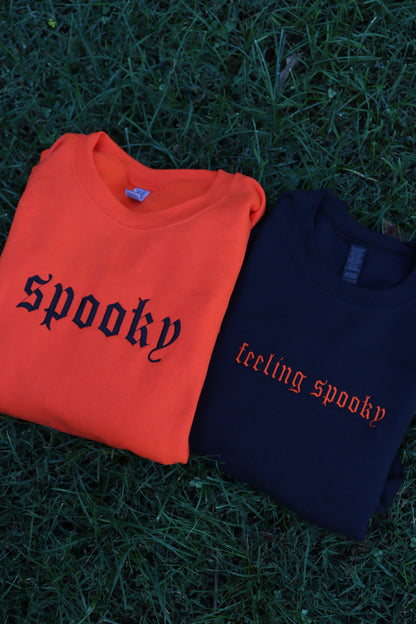Embroidered 'Spooky or Feeling Spooky' Hoodie or Crew Neck, Long Sleeve, Classic fit, Unisex, Adult