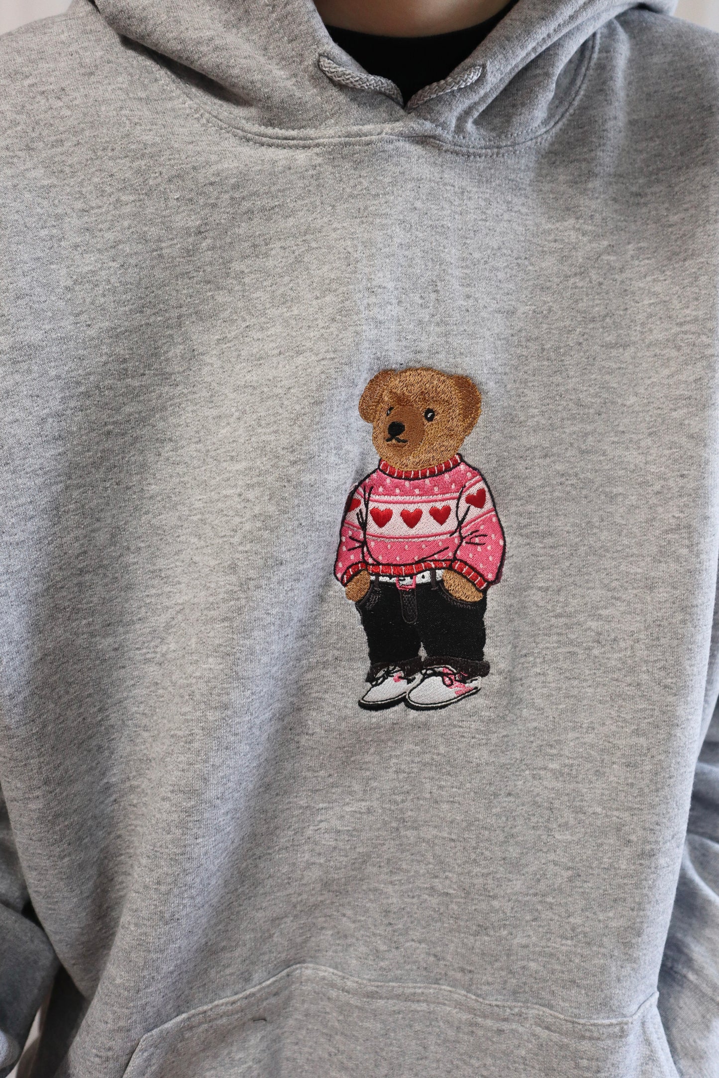 Embroidered Valentine's Day "Teddy Bear with Heart Sweater", Hoodie or Crew Neck, Long Sleeve, Classic fit, Unisex, Adult