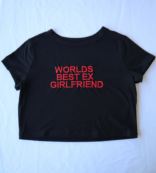 Embroidered 'Worlds Best Ex Girlfriend' Cropped T-Shirt, Petite fit, Short Sleeve, Female, Adult