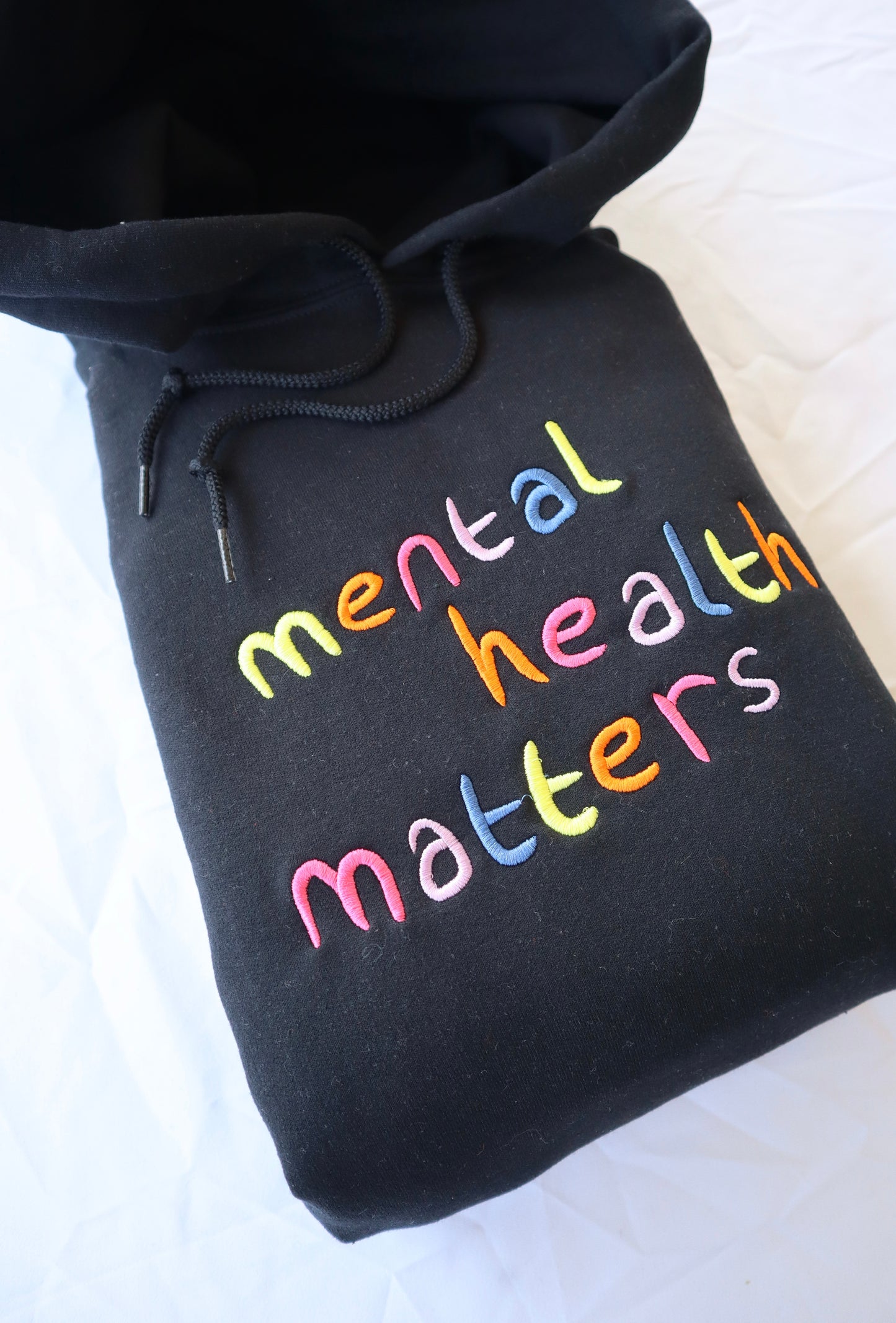 Embroidered 'Mental Health Matters Rainbow Hoodie or Crew Neck, Long Sleeve, Classic fit, Unisex, Adult