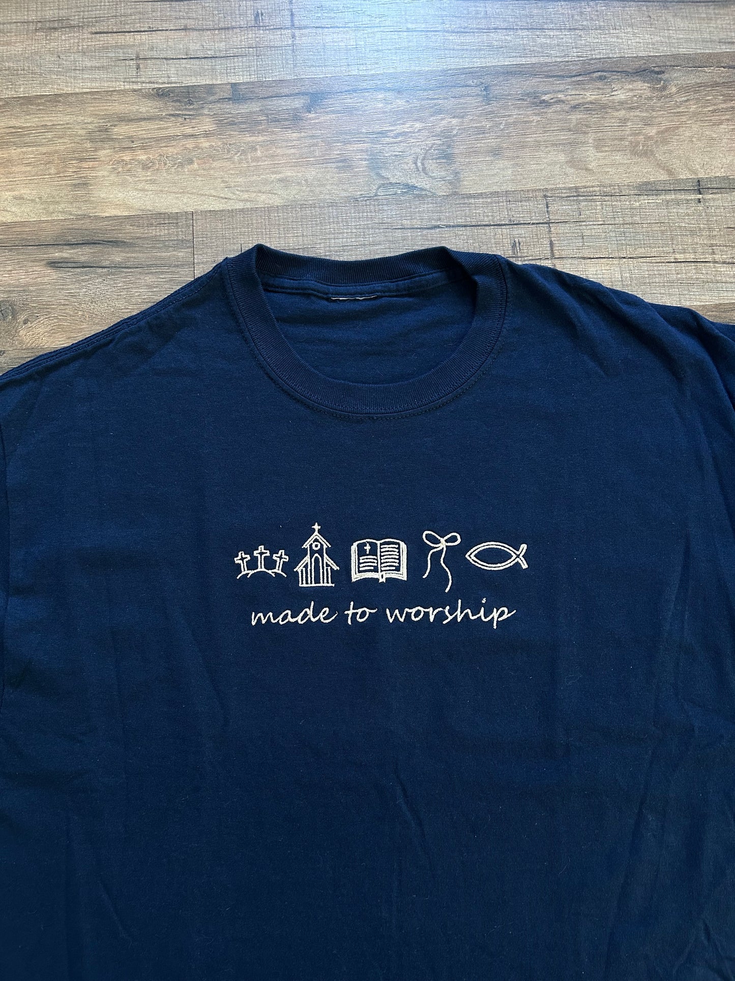 Embroidered Made to Worship, Jesus, Easter, Short Sleeve, Modern Classic Fit, Unisex, Adult T-Shirt