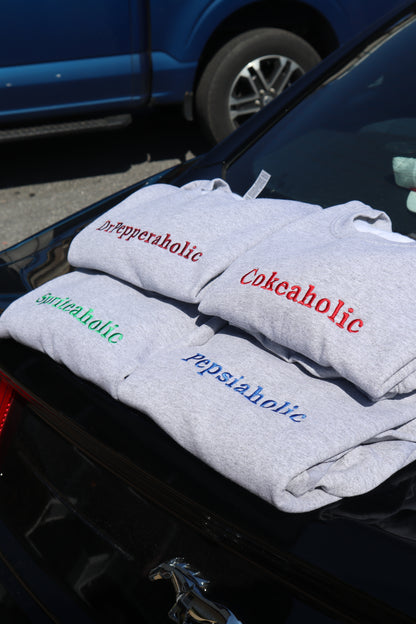 Embroidered 'Sodaholic' Chocie of Soda Hoodie or Crew Neck, Long Sleeve, Classic fit, Unisex, Adult