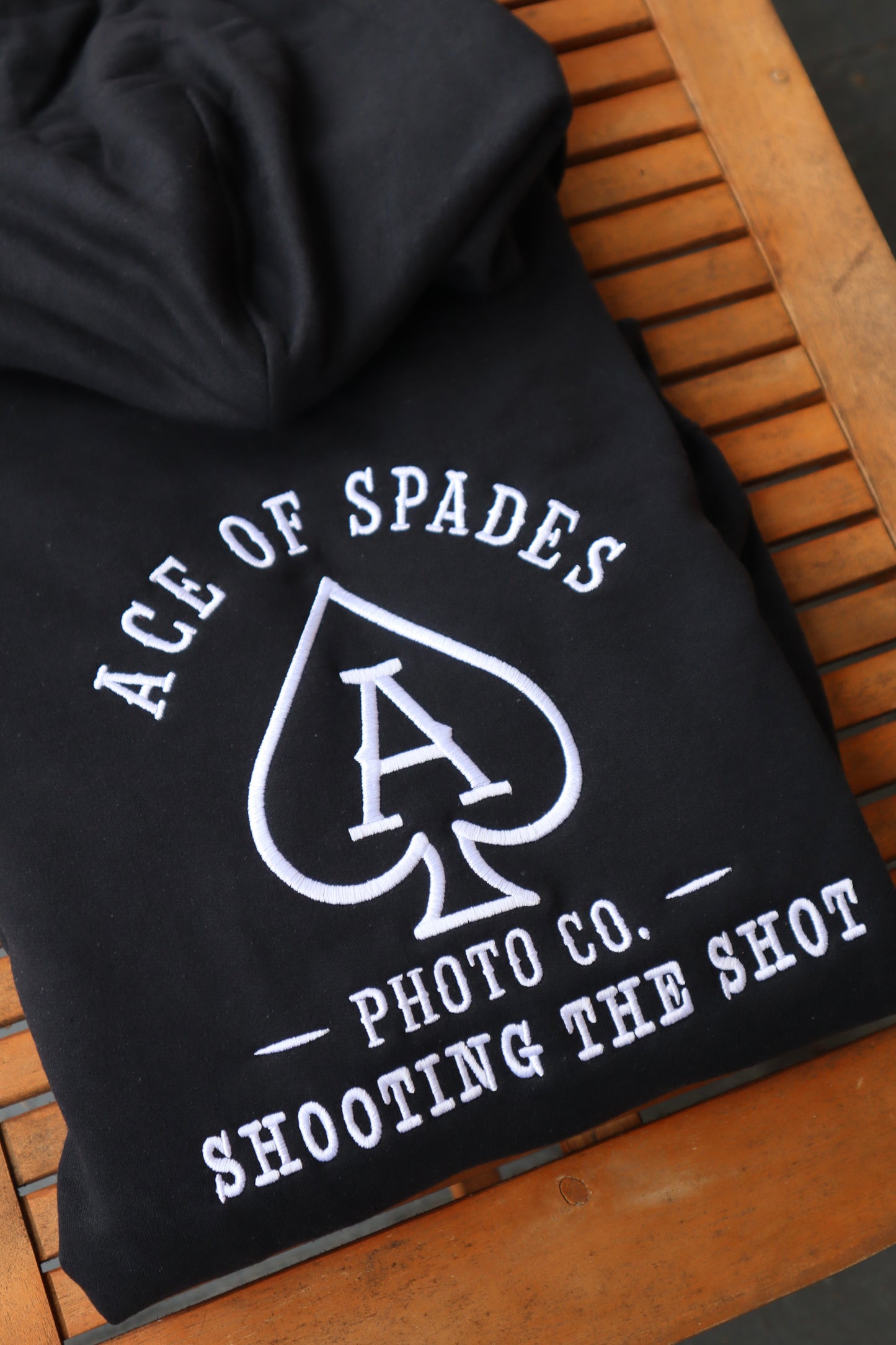 Embroidered Ace Of Spades Photo Co. Hoodie, Crewneck, or T-shirt