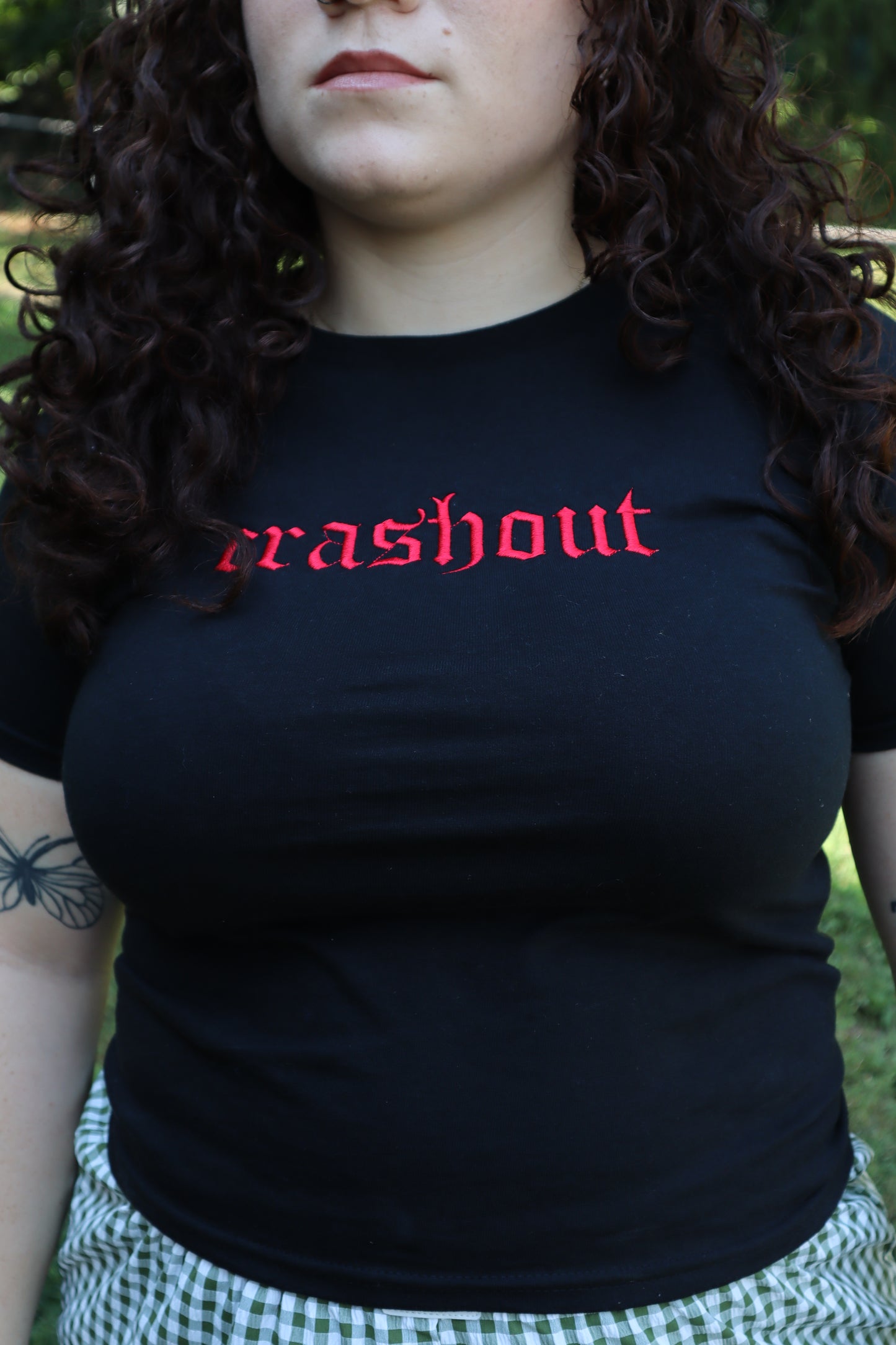 Embroidered Crashout Baby Tee, Long Crop Tops